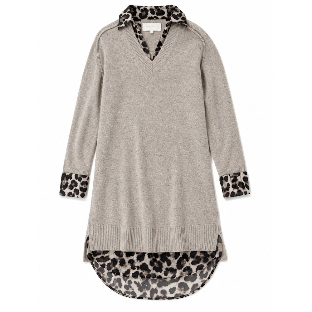 Brochu Walker Quiet Luxury Sweater Dress S Cashmere Leopard Old Money Minimalist